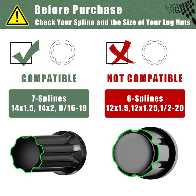 glorider 7 Spline Lug Nuts Key Socket, 1/2 Inch Drive Impact Square Tool - Quickly Remove M14x1.5, M14x2.0 and 9/16 Wheel Lug Nuts | 1 Pc (Black) - Image 4